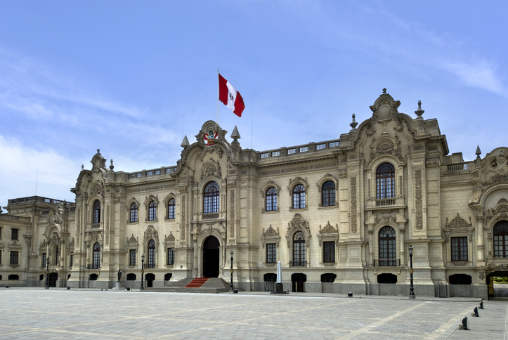 Government Palace at the Plaza de Armas in  Lima, Peru.