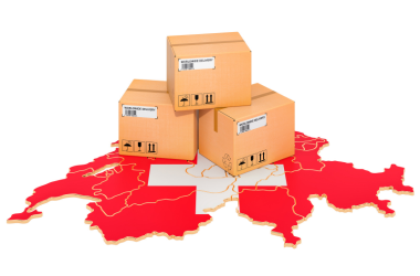 Suiza y el comercio online - Paquetes sobre el mapa de Suiza