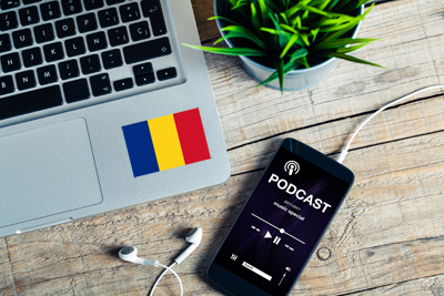 Podcast app in a mobile phone at the office.